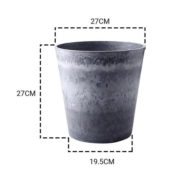 NNEAGS 27cm Weathered Grey Round Resin Plant Flower Pot in Cement Pattern Planter Cachepot for Indoor Home Office-1