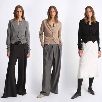 Machine washable round neck long sleeve multi-color knitted wool cardigan solid color base layer top