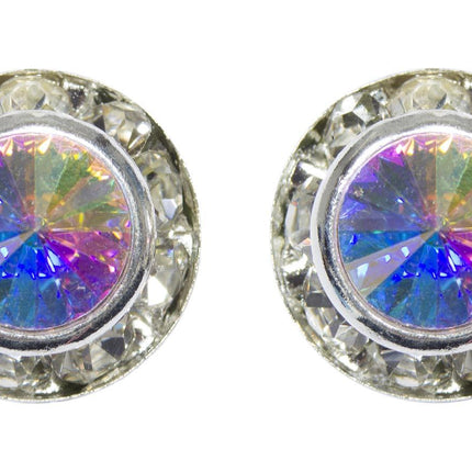 #12535 AB 11mm Rondel with Rivoli Button Earrings