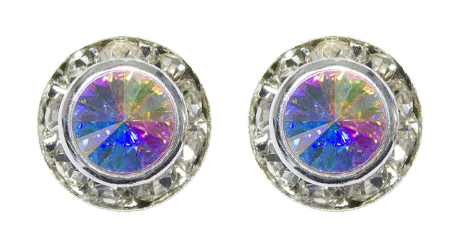 #12535 AB 11mm Rondel with Rivoli Button Earrings