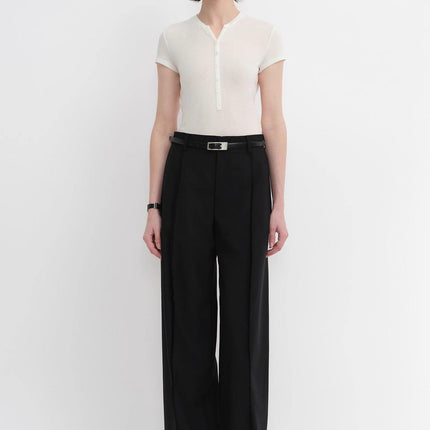 Worsted wool commuter classic drapey raw edge loose straight wide-leg pants