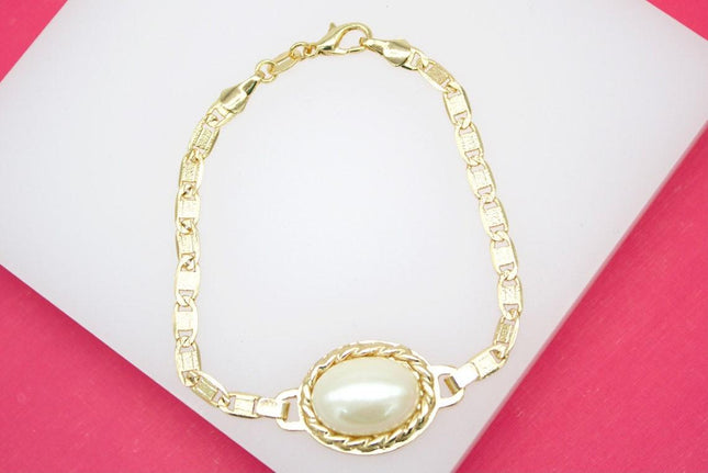 18K Gold Filled Designed Synthetic Pearl Bracelet