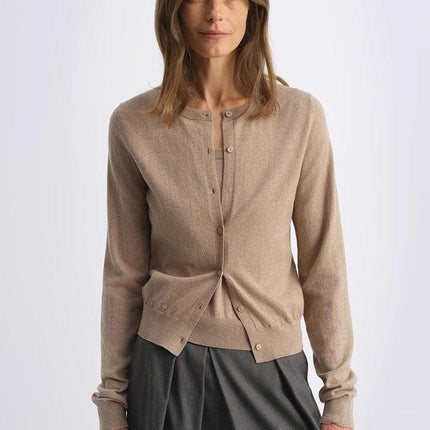 Machine washable round neck long sleeve multi-color knitted wool cardigan solid color base layer top