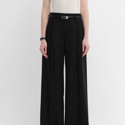 Worsted wool commuter classic drapey raw edge loose straight wide-leg pants