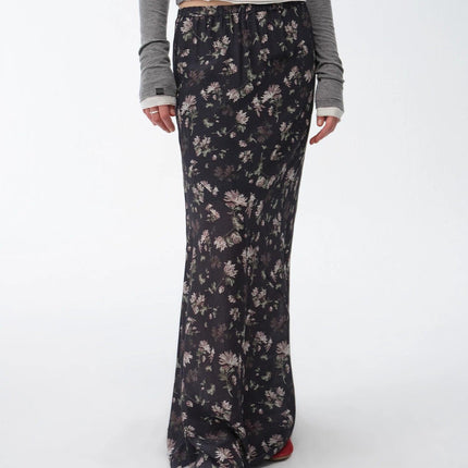 "Gallery Dusse" Vintage Print Straight Draped Skirt