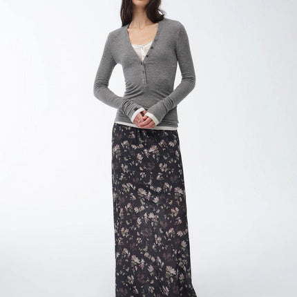 "Gallery Dusse" Vintage Print Straight Draped Skirt