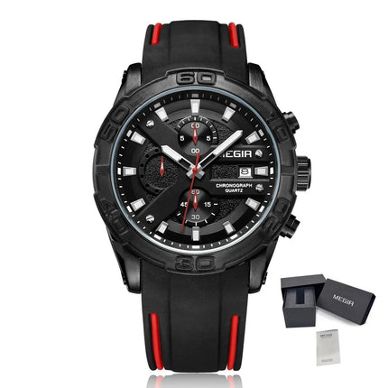MEGIR Fashion Men's Sport Watches Silicone Strap Military Quartz Wristwatch Clock Waterproof Male Chronograph Montre Homme 2055-18