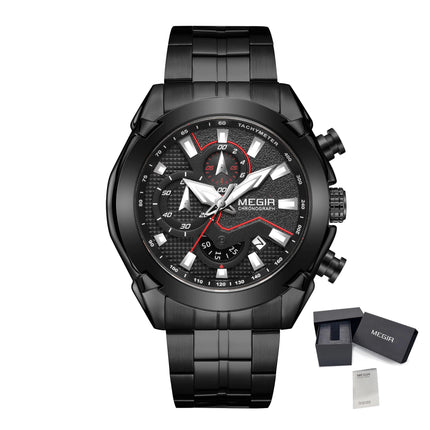 MEGIR Stainless Steel Bracelet Business Watches for Men Luxury Military Quartz Wristwatches Waterproof Luminous Clock Date 2065-16