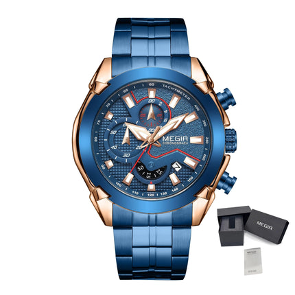 MEGIR Stainless Steel Bracelet Business Watches for Men Luxury Military Quartz Wristwatches Waterproof Luminous Clock Date 2065-15