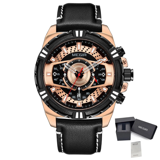 MEGIR Luxury Men Casual Sport Watch Leather Strap Quartz Wristwatch Waterproof Calendar Man Chronograph Clock Montre Homme 2118-15