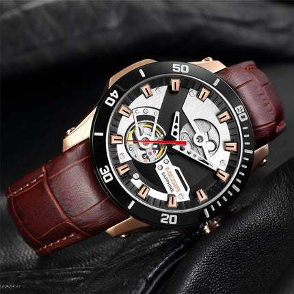 MEGIR Fashion Leather Watches for Men Sapphire Stainless Steel Automatic Mechanical Watch Sports Clock Montre Homme-6