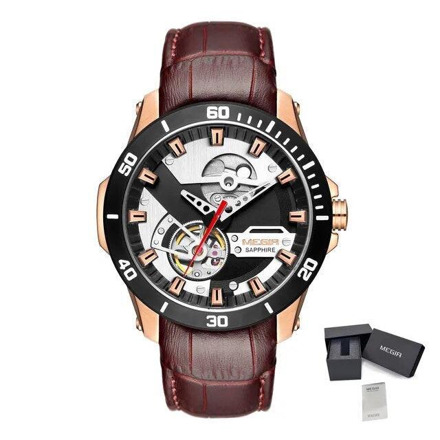 MEGIR Fashion Leather Watches for Men Sapphire Stainless Steel Automatic Mechanical Watch Sports Clock Montre Homme-10
