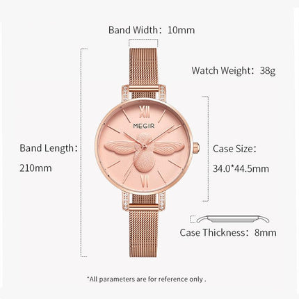 MEGIR Fashion Women Watches Top Brand Luxury Quartz Wristwatch Ladies Rose Gold Mesh Belt Business Casual Watch Reloj Mujer 7009-8
