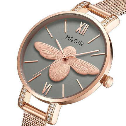 MEGIR Fashion Women Watches Top Brand Luxury Quartz Wristwatch Ladies Rose Gold Mesh Belt Business Casual Watch Reloj Mujer 7009-5