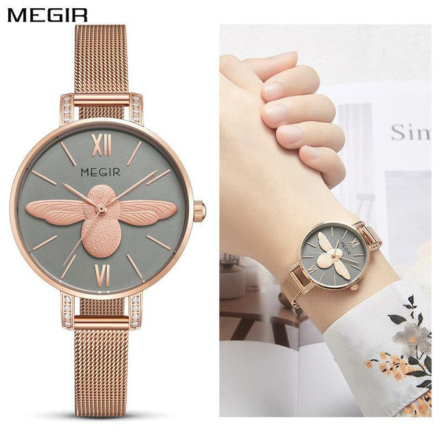 MEGIR Fashion Women Watches Top Brand Luxury Quartz Wristwatch Ladies Rose Gold Mesh Belt Business Casual Watch Reloj Mujer 7009-0