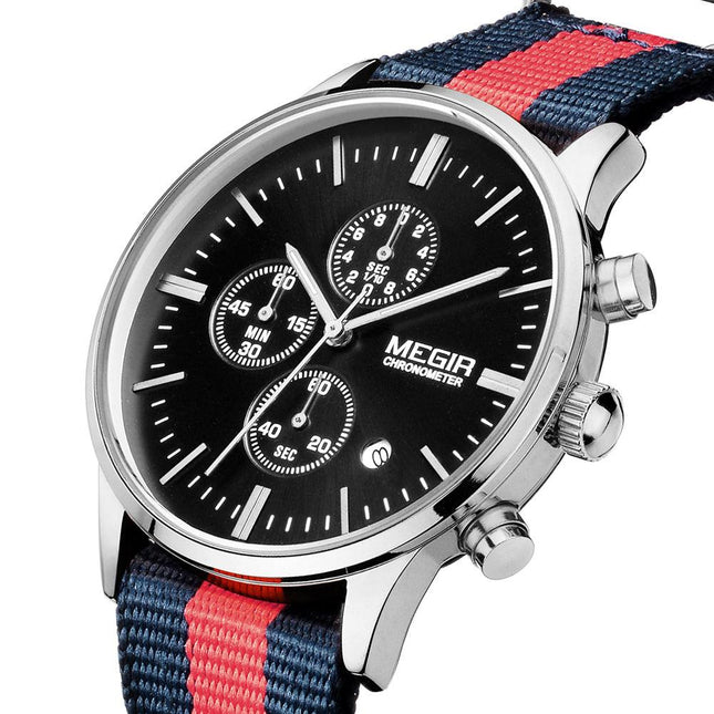 MEGIR Luxury Brand Sports Military Watches for Men Canvas Strap Fashion Men Chronograph Waterproof Luminous Quartz Wristwatch Clock 2011-1