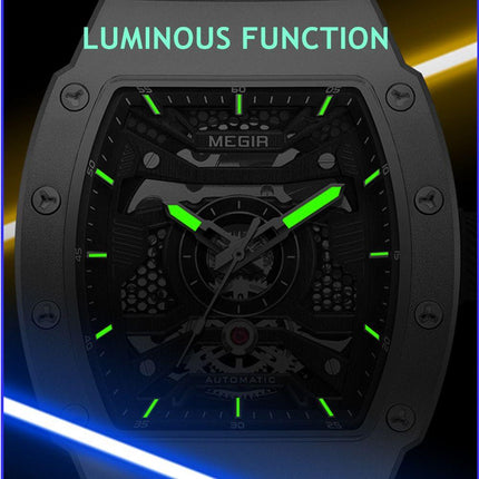 MEGIR Brand Automatic Movement Watch for Men Tonneau Design Fashion Waterproof Stainless Steel Case Mechanical Wristwatch Montre Homme 8604-6