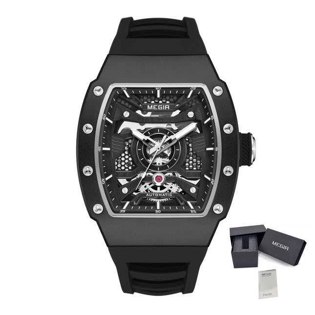 MEGIR Brand Automatic Movement Watch for Men Tonneau Design Fashion Waterproof Stainless Steel Case Mechanical Wristwatch Montre Homme 8604-17