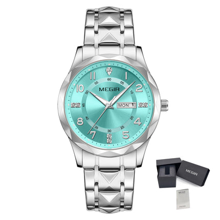 MEGIR Luxury Business Men Watches Stainless Steel Strap Clock Quartz Casual Wristwatch Waterproof Calendar Week Display 1093-21