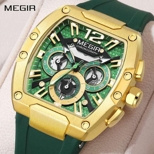 MEGIR Chronograph Luxury Sport Quartz Watch Men Waterproof Luminous Silicone Casual Big Dial Wristwatch Auto Date Reloj Hombre 8112-0