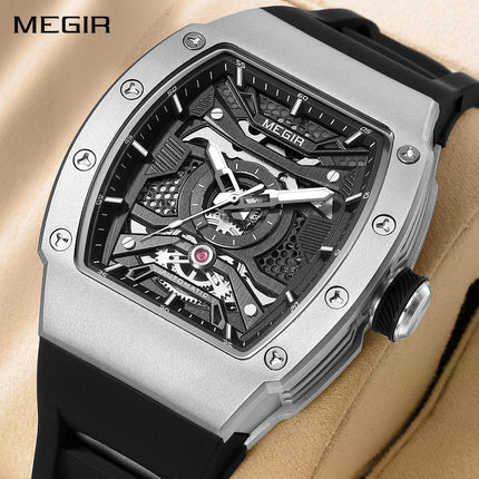 MEGIR Brand Automatic Movement Watch for Men Tonneau Design Fashion Waterproof Stainless Steel Case Mechanical Wristwatch Montre Homme 8604-0