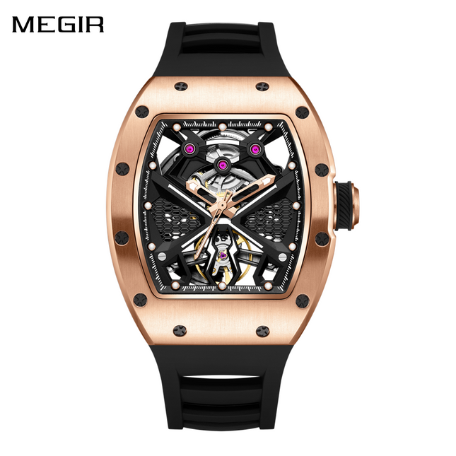 MEGIR Hollow Out Dial Men Mechanical Watch Fashion Stainless Steel Automatic Wristwatch Waterproof Watch Clock Montre Homme 9190-5-0