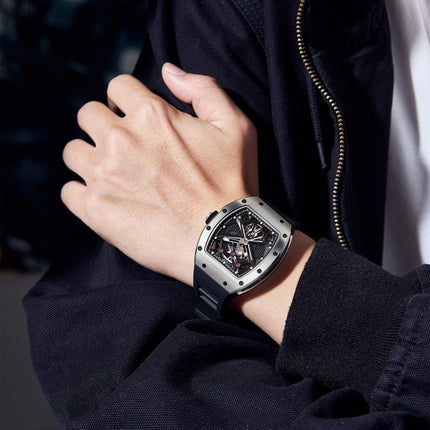 MEGIR Hollow Out Dial Men Mechanical Watch Fashion Stainless Steel Automatic Wristwatch Waterproof Watch Clock Montre Homme 9190-5-3