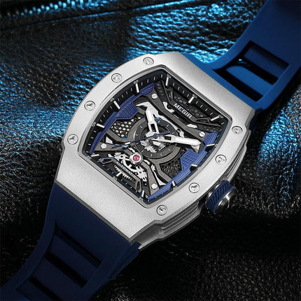 MEGIR Brand Automatic Movement Watch for Men Tonneau Design Fashion Waterproof Stainless Steel Case Mechanical Wristwatch Montre Homme 8604-3