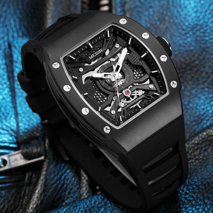 MEGIR Brand Automatic Movement Watch for Men Tonneau Design Fashion Waterproof Stainless Steel Case Mechanical Wristwatch Montre Homme 8604-4