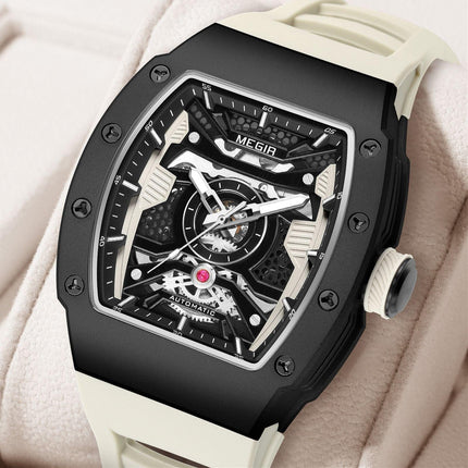 MEGIR Brand Automatic Movement Watch for Men Tonneau Design Fashion Waterproof Stainless Steel Case Mechanical Wristwatch Montre Homme 8604-1