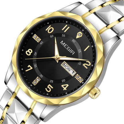 MEGIR Luxury Business Men Watches Stainless Steel Strap Clock Quartz Casual Wristwatch Waterproof Calendar Week Display 1093-13