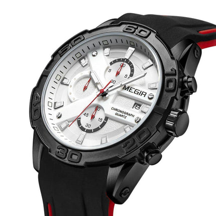 MEGIR Fashion Men's Sport Watches Silicone Strap Military Quartz Wristwatch Clock Waterproof Male Chronograph Montre Homme 2055-11