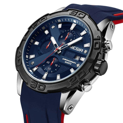 MEGIR Fashion Men's Sport Watches Silicone Strap Military Quartz Wristwatch Clock Waterproof Male Chronograph Montre Homme 2055-12