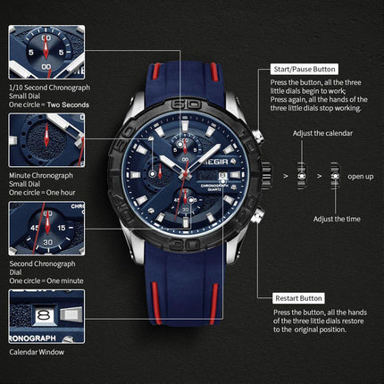 MEGIR Fashion Men's Sport Watches Silicone Strap Military Quartz Wristwatch Clock Waterproof Male Chronograph Montre Homme 2055-5