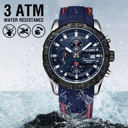 MEGIR Fashion Men's Sport Watches Silicone Strap Military Quartz Wristwatch Clock Waterproof Male Chronograph Montre Homme 2055-8