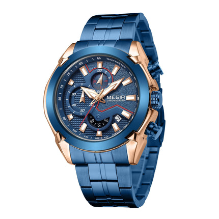 MEGIR Stainless Steel Bracelet Business Watches for Men Luxury Military Quartz Wristwatches Waterproof Luminous Clock Date 2065-10