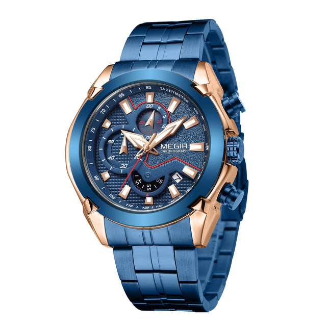 MEGIR Stainless Steel Bracelet Business Watches for Men Luxury Military Quartz Wristwatches Waterproof Luminous Clock Date 2065-10