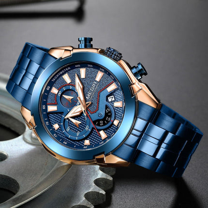 MEGIR Stainless Steel Bracelet Business Watches for Men Luxury Military Quartz Wristwatches Waterproof Luminous Clock Date 2065-4