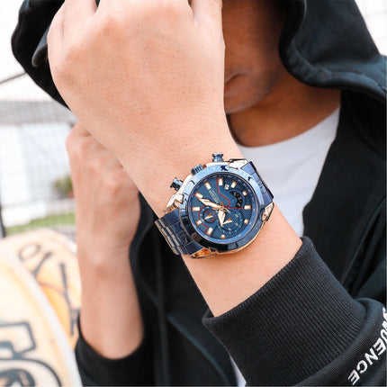 MEGIR Stainless Steel Bracelet Business Watches for Men Luxury Military Quartz Wristwatches Waterproof Luminous Clock Date 2065-1