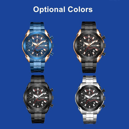 MEGIR Stainless Steel Bracelet Business Watches for Men Luxury Military Quartz Wristwatches Waterproof Luminous Clock Date 2065-6