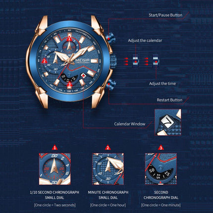 MEGIR Stainless Steel Bracelet Business Watches for Men Luxury Military Quartz Wristwatches Waterproof Luminous Clock Date 2065-7