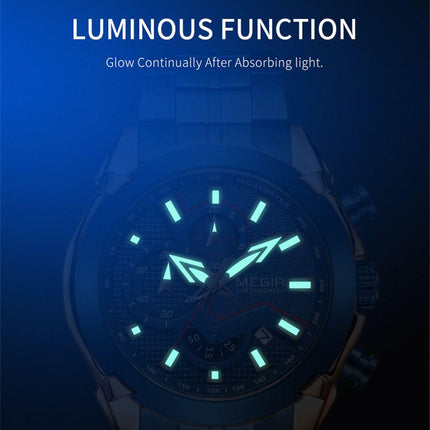 MEGIR Stainless Steel Bracelet Business Watches for Men Luxury Military Quartz Wristwatches Waterproof Luminous Clock Date 2065-8