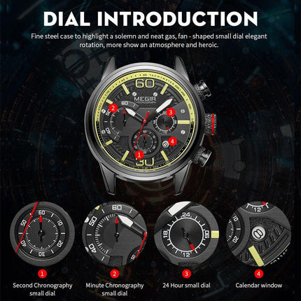 MEGIR Men Watches Fashion Brand Sport Quartz Chronograph Clock Waterproof Man Business Wristwatch 24-hour Relogio Masculino 2110-6