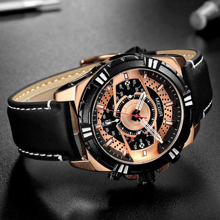 MEGIR Luxury Men Casual Sport Watch Leather Strap Quartz Wristwatch Waterproof Calendar Man Chronograph Clock Montre Homme 2118-5