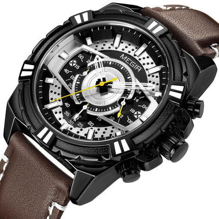 MEGIR Luxury Men Casual Sport Watch Leather Strap Quartz Wristwatch Waterproof Calendar Man Chronograph Clock Montre Homme 2118-13