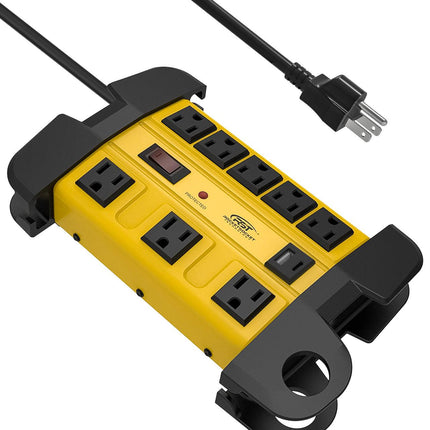 CRST Wide Spaced 8-Outlet Metal Power Strip Surge Protector, 1350 Joules, 6FT/15FT Heavy Duty Cord with Management Wrap,, USB-C & USB-A Ports, Wall Mountable Design