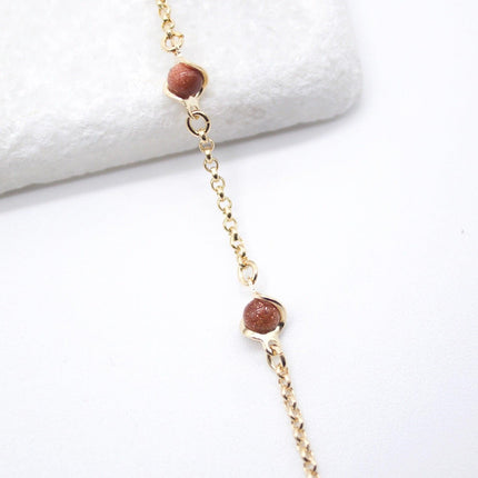 18K Gold Filled 5mm Designed Brown aventurine Bead Necklace (F221)