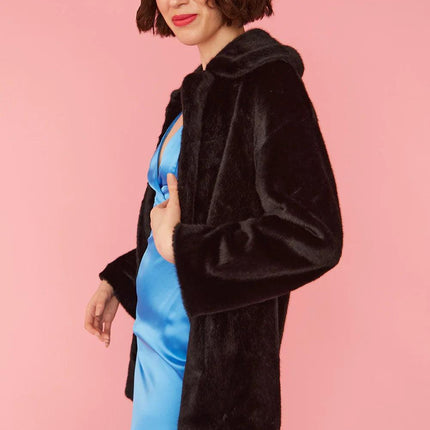 Black Faux Fur Duchess Midi Coat