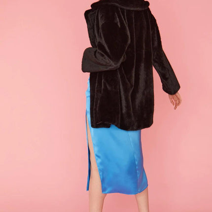Black Faux Fur Duchess Midi Coat