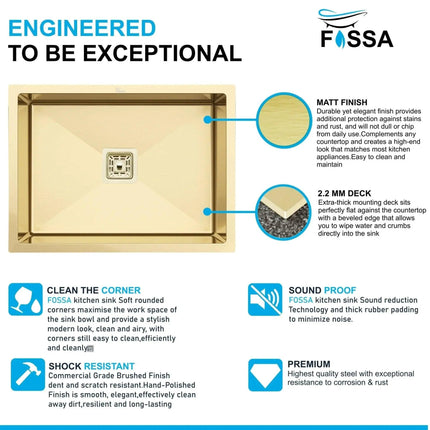 Premium Handmade  (18 x 16 x 9) Inch Stainless Steel Single Bowl Gold  Kitchen Sink